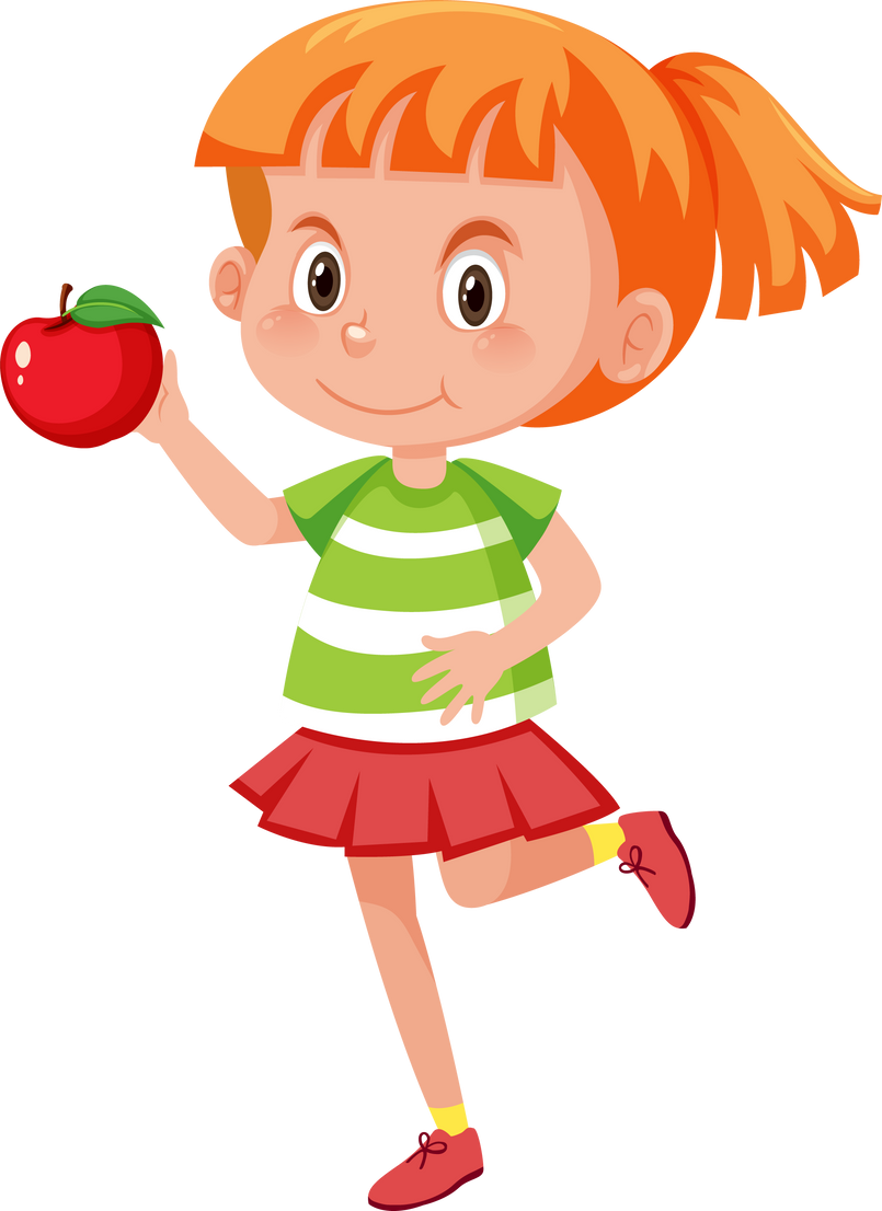 Cartoon girl holding an apple
