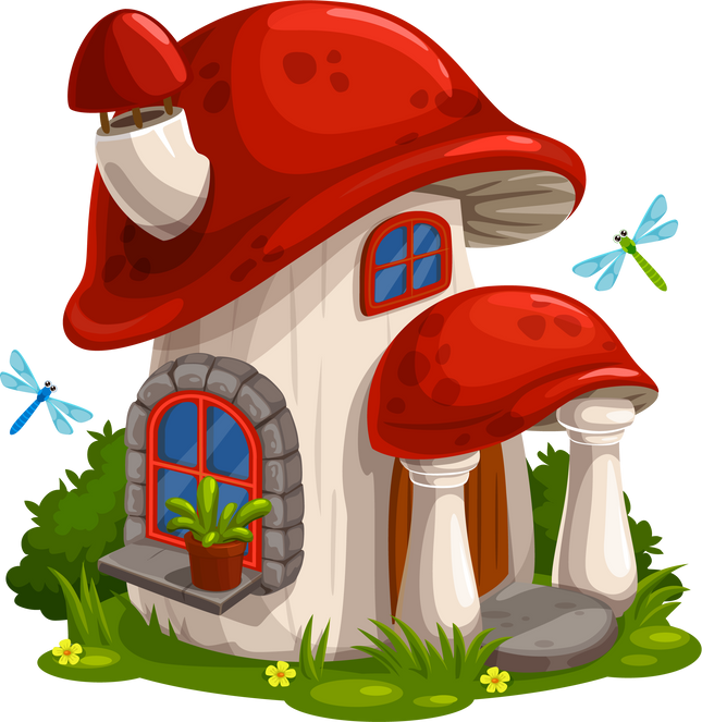 Gnome, dwarf house in mushroom cartoon vector
